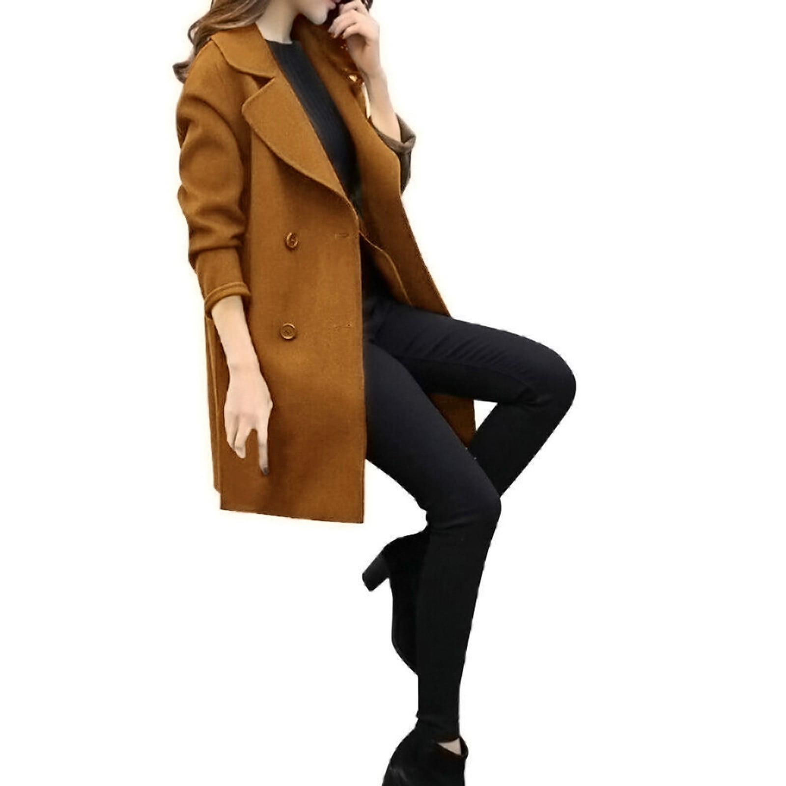 Women Real Fox Fur Collar Warm Down Jacket Mid Long Coat Outwear Single Breasted