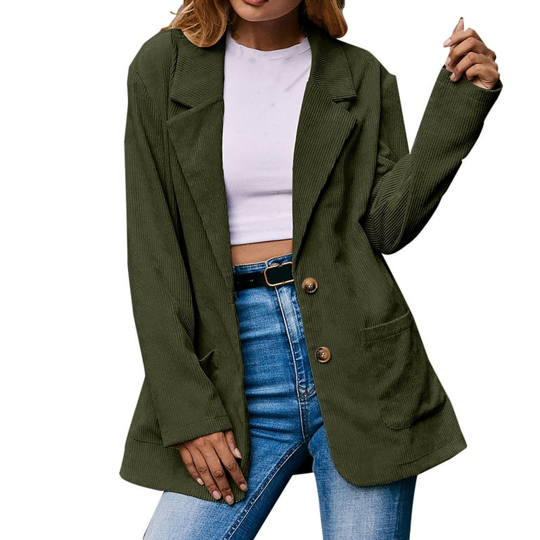 Cathalem Adult Coat Female Coats Long Coat Winter Fashion Solid Color Single Suit Jacket Retro Loose Casual plus Size Long Hoodie Green XL