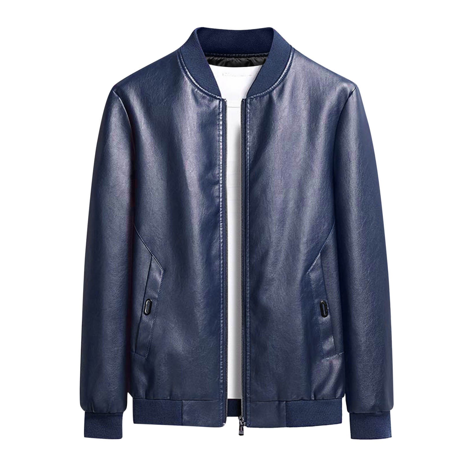 Cathalem Adult Outerwear Male Coats Medium Leather Jacket Collar Coat Leather Coat Flight Jacket Men (Blue, XXXXXL)