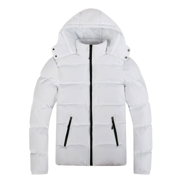 Cathalem Adult Shirt Male Coats Heavy Winter Coat Men Cloth Winter Hooded FullZipper Solid Color Padded Plus Size Cotton Coat Jacket Dark Men White M Walmart