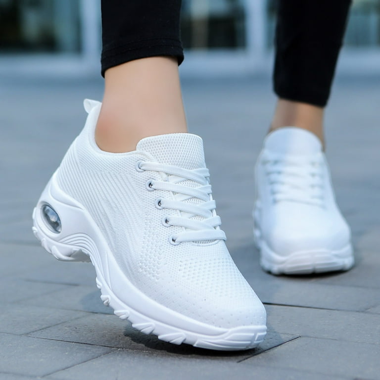 Cathalem Advantage Sneaker Women s Fashion Autumn Women Sports Shoes Thick Sole Non Slip Fly Woven Sneaker Ball Dress for Women White 6.5