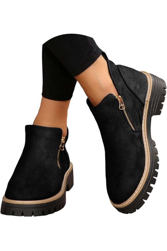 Cathalem Ankle Boots for Women Low Heel,Women's Ankle Boots Chunky Heels Platform Heeled Short Booties Shoes Walking Outdoor Fall Boot for Women 2025 with anti slip Outsole