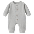 thumbnail image 1 of Cathalem Baby Boy Clothes Boys Romper Long Sleeve Ribbed Solid Color Button Casual Soft Onesie (Grey,6-12 Months), 1 of 4