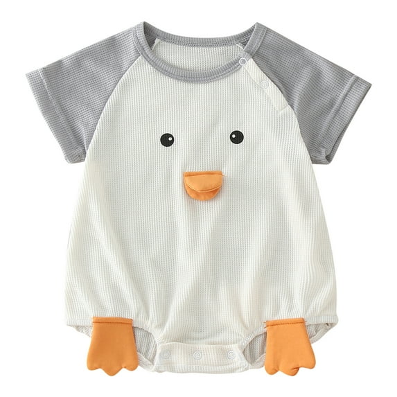 Cathalem Baby Boy Clothing Infant Bodysuit with Short Sleeves and Duck Cartoon Print: Round Neck Onesie (Grey,18-24 Months)