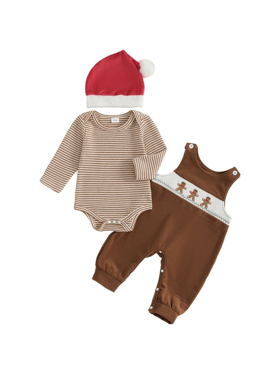 Baby Boy Easter Stripe Romper+Bunny Overall Pants+Hat Boys First Easter Brown 6-9 Months
