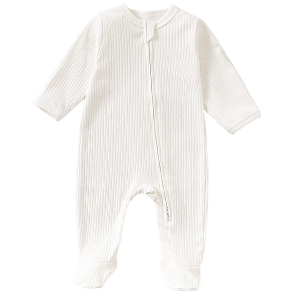 Cathalem Baby Footies Pajamas,Zipper Baby Sleepers with Mitten Long Sleeve Baby Zip Up Onesie White 3-6 Years
