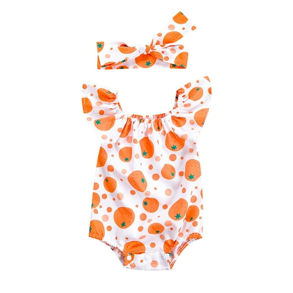 Cathalem Baby Girl Clothes Cotton Bubble Romper Floral Bodysuits Infant Outfit Set (Orange,0-3 Months)