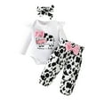 thumbnail image 1 of Cathalem Baby Girl Fall Outfits Newborn Outfit Ribbed Ruffle Long Sleeve Romper Pant Set Newborn Infant Fall Winter Print 3Pcs Outifts (White,0-3 Months), 1 of 6