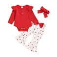 thumbnail image 1 of Cathalem Baby Girl Outfits Long Sleeve Ruffle Romper + Pants + Headband Set (RD1,3-6 Months), 1 of 9