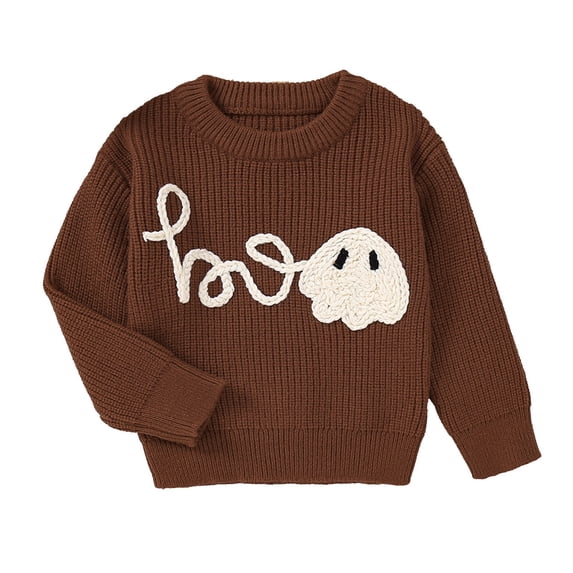 Cathalem Baby Halloween Sweater Pumpkin Embroidery Crewneck Knit Sweatshirt Pullover Tops Toddler Boy Girl Fall Winter Clothes Brown 18-24 Months