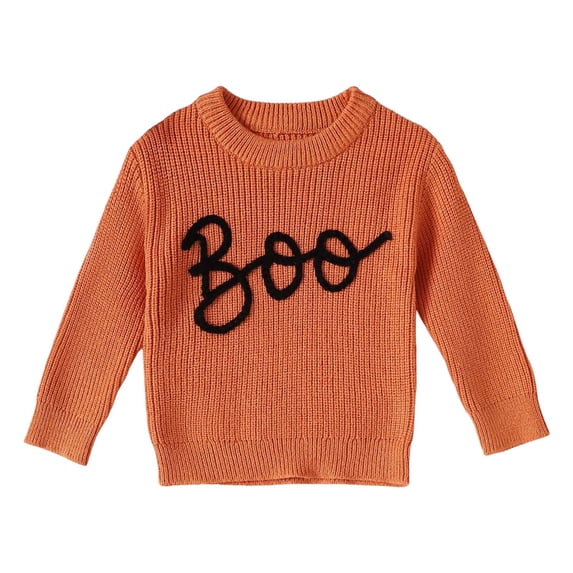 Cathalem Baby Halloween Sweater Pumpkin Embroidery Crewneck Knit Sweatshirt Pullover Tops Toddler Boy Girl Fall Winter Clothes Orange 12-18 Months
