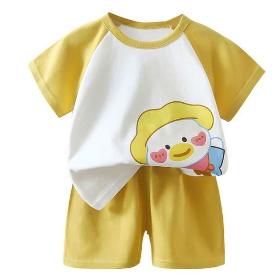 Cathalem Baby Outfits Boy Toddler Baby Boy Clothes Boys Summer Outfits Short Sleeve T-Shirt & Shorts Set 2Pcs (Yellow,90)