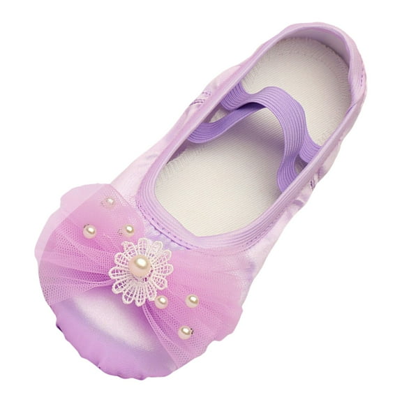 Cathalem Ballet Shoes Toddler Ballet Shoes for Girls, Satin Dance Practice Slippers Split Soft Leather Flat Sole Yoga Gymnastics Shoes (Purple,9.5)