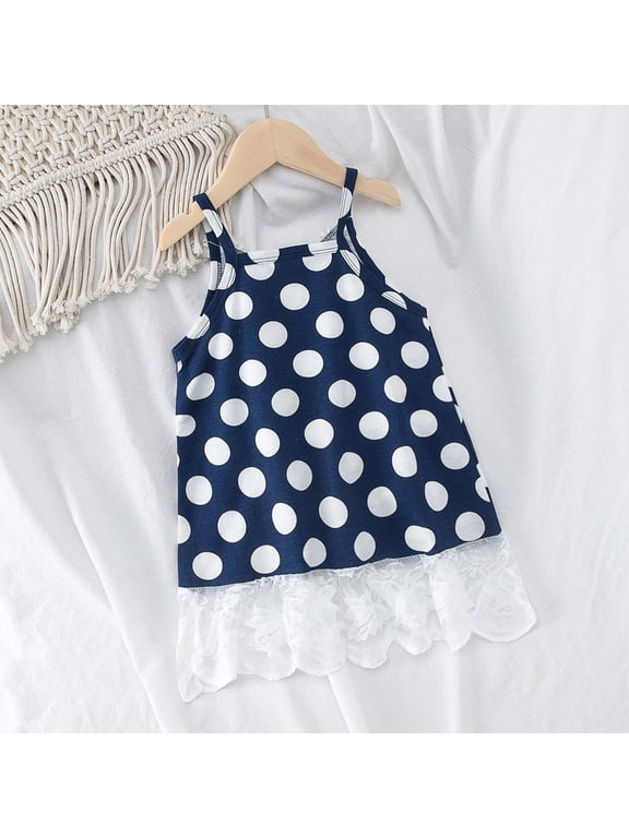 Ballet Toddler Toddler Kids Girls Summer Strap Lace Patchwork Dot Print Princess Dress Casual Clothes Princess Smocked Dress Blue 6 Months