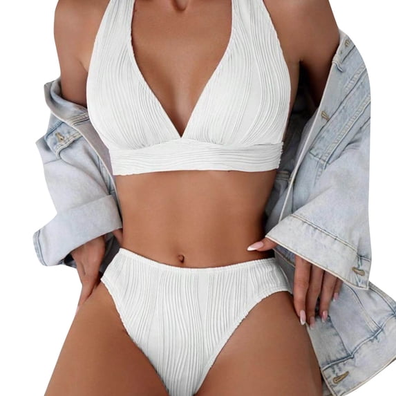 Cathalem Bathing Suit for Women 2 Piece Bikini Bikini Sets for Women Swimsuit Two Pieces Bathing Suits(White,L)