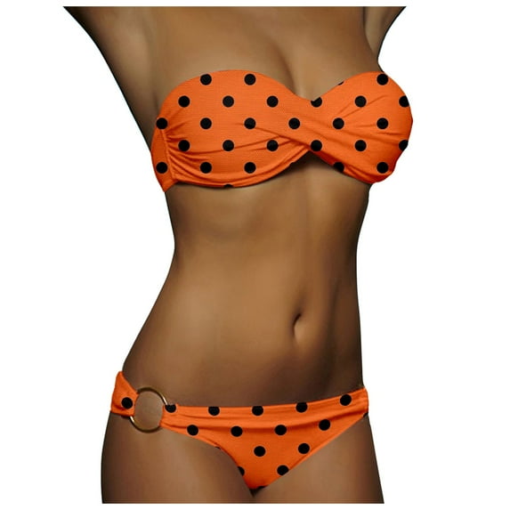 Cathalem Bathing Suit for Women 2 Piece Swimwear Cheeky Solid Lace up Bathing Suits (Orange,XL)
