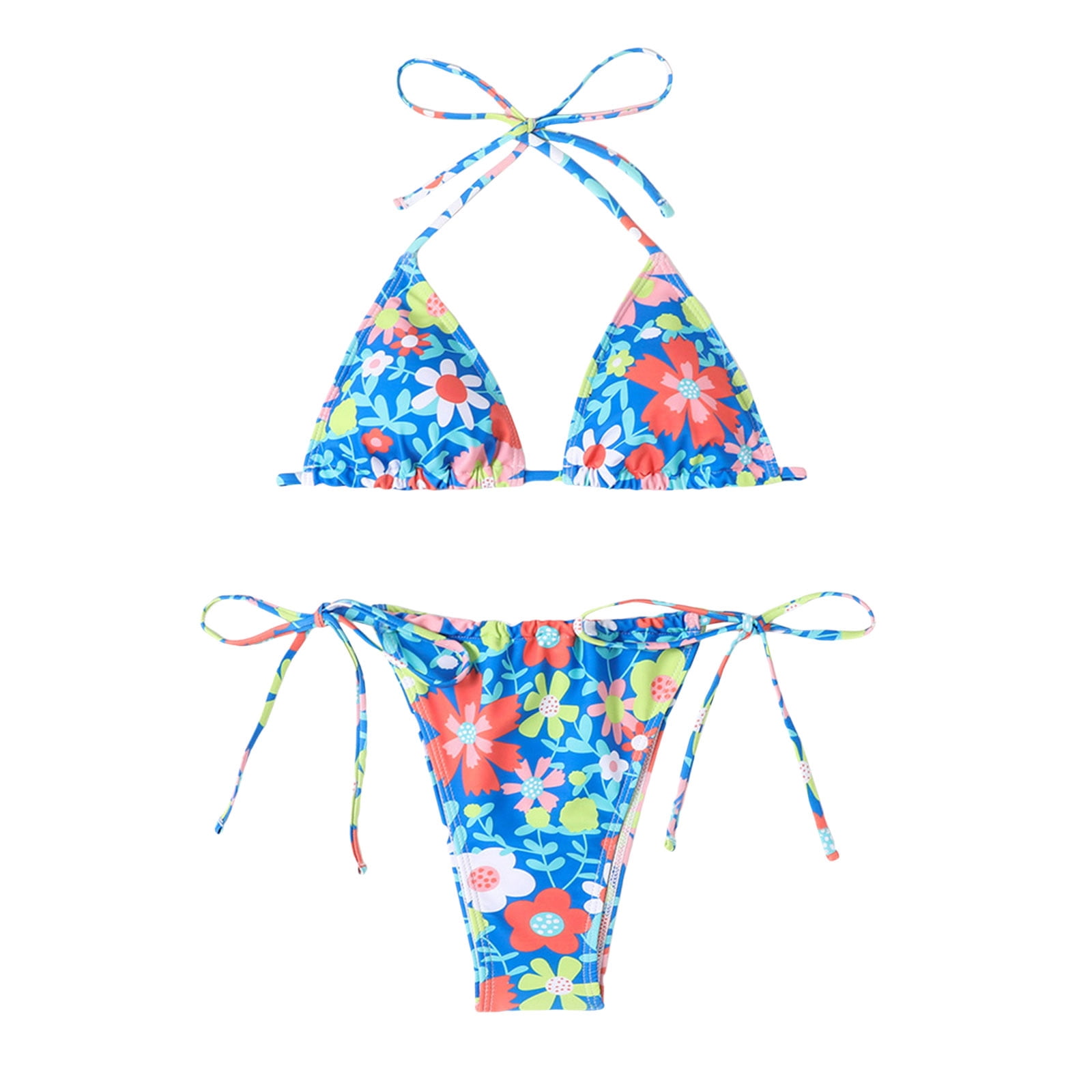 Cathalem Bathing Suit for Women Plus Size Bikini Set for Women Two Piece  Swimsuit Summer Swimwear(Blue,L)