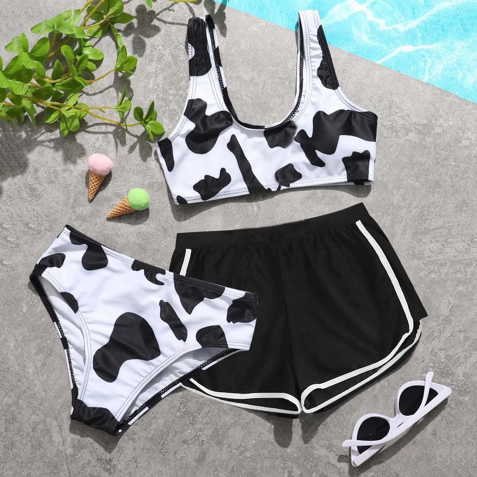 Cathalem Bathing Suits for Girls Size 14-16 Baby Girl Outfits Cow Print  Suspender Swimwear Summer Big Girl Bikini Swimsuits Swimwear Black 11-12  Years 