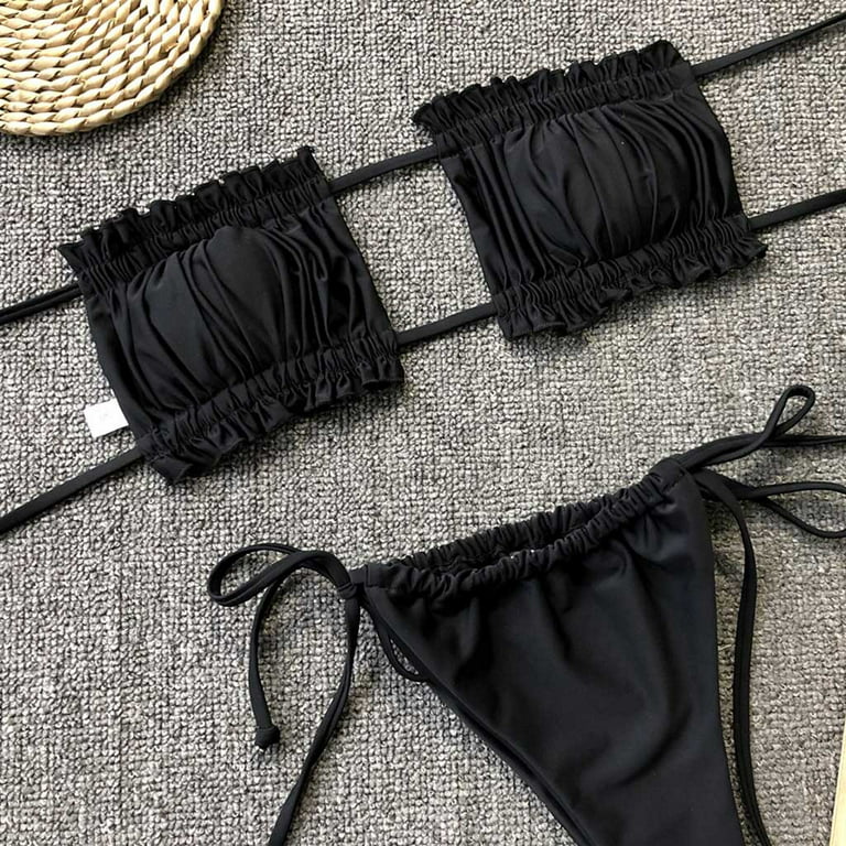 Cathalem Bathing Suits for Juniors Two Piece Bikini Women Swimwear Set  Beachwear Push-Up Swimsuit Teen Girl Swimming Suits Underwear Black Medium