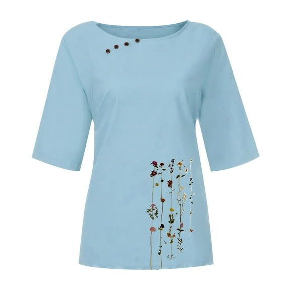 Cathalem Belly Exercise Equipment Women Size Sleeve Women Pullover Short Loose Shirt Flower Womens Short Sleeve Tops Shirt Light Blue Large