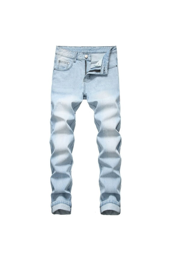 Big And Tall Jeans Loose Fit Men's Washed Slim Fit Straight Jeans Denim with Pocket(Blue,36)