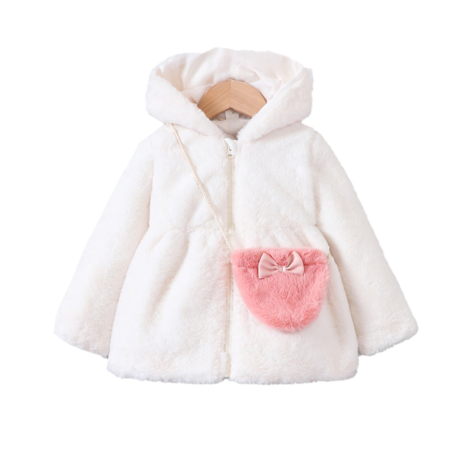 Cathalem Big Kid Coat Toddler Coats Girls Puffy Jacket Cartoon Plush Hooded Coat with Satchel Cute Coat 12 Month Girls Jacket White 12 18 Months