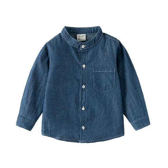 Cathalem Big Kid Shirt Toddler Coats Boys Shirt Size 5 Girls Fashion Denim Button Down Shirt Long Sleeve Lightweight Shirt Tops (Dark Blue, 12-18 Months)