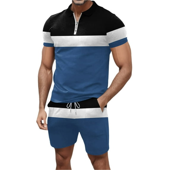 Cathalem Big and Tall Men 2 Piece Short Sets Outfits Summer Men's 2 Pieces Outfits T Shirt and Shorts Set Casual Athletic Suit Summer Tracksuits(Blue,XXXXL)