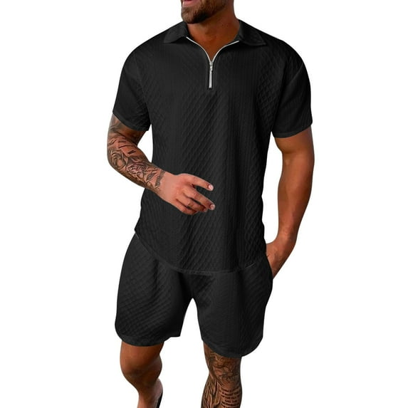 Cathalem Big and Tall Men 2 Piece Short Sets Outfits Summer Workout Shirts for Men Short Sleeve Athletic Gym Active T Shirt Moisture Wicking(Black,XL)