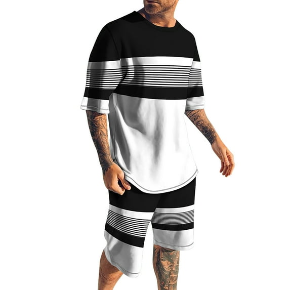 Cathalem Big and Tall Men 2 Piece Short Sets Outfits Summer Men's 2 Pieces Short Sets Shirts Short Sleeve Casual Beach Shorts Summer Yoga Outfits(Black,XXXXXL)