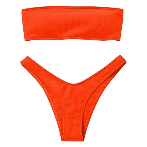 Cathalem Bikini Sets for Women 2 Piece Swimwear Cheeky Solid Lace up Bathing Suits (Orange,S)