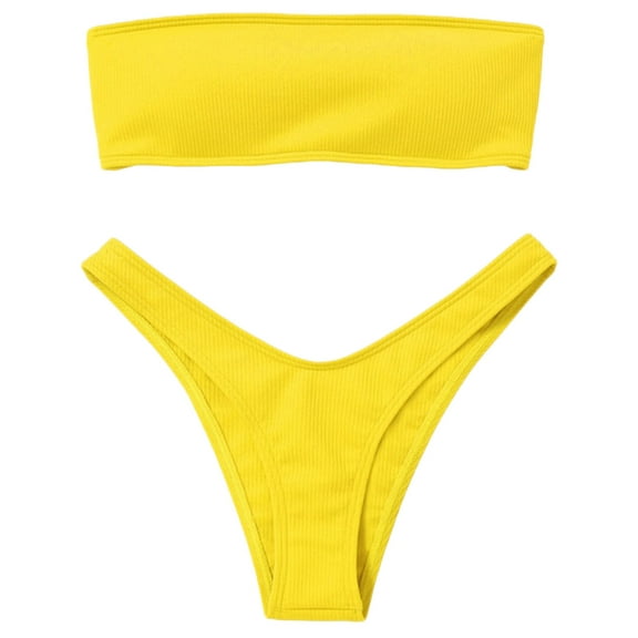 Cathalem Bikini Sets for Women 2 Piece Swimwear Cheeky Solid Lace up Bathing Suits (Yellow,S)