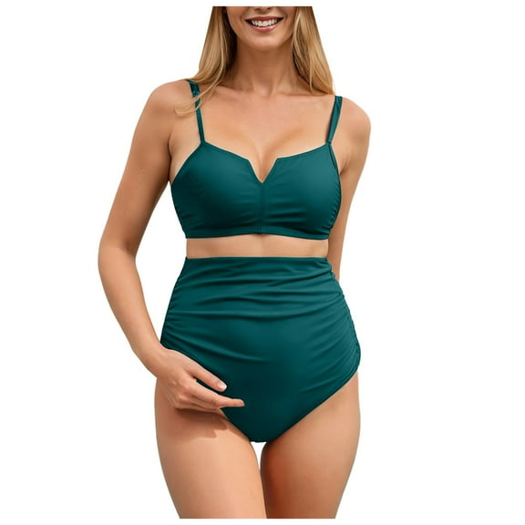 Cathalem Bikini Sets for Women Spaghetti Strap Push Up Swimsuit Cheeky Two Piece Bathing Suit (Green,M)
