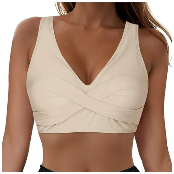 Cathalem Bikini Tops for Women Large Bust Only Push Up Swim Top Bra Swimsuit Tops Padded Bathing Suit Top (Khaki,XXL)