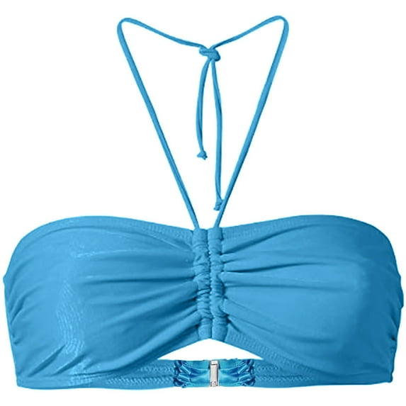 Cathalem Bikini Tops for Women Push Up Swimsuit Top Lace Up Padded Bathing Suit Tops Twist Bikini Top Only (Sky Blue,XXXXL)