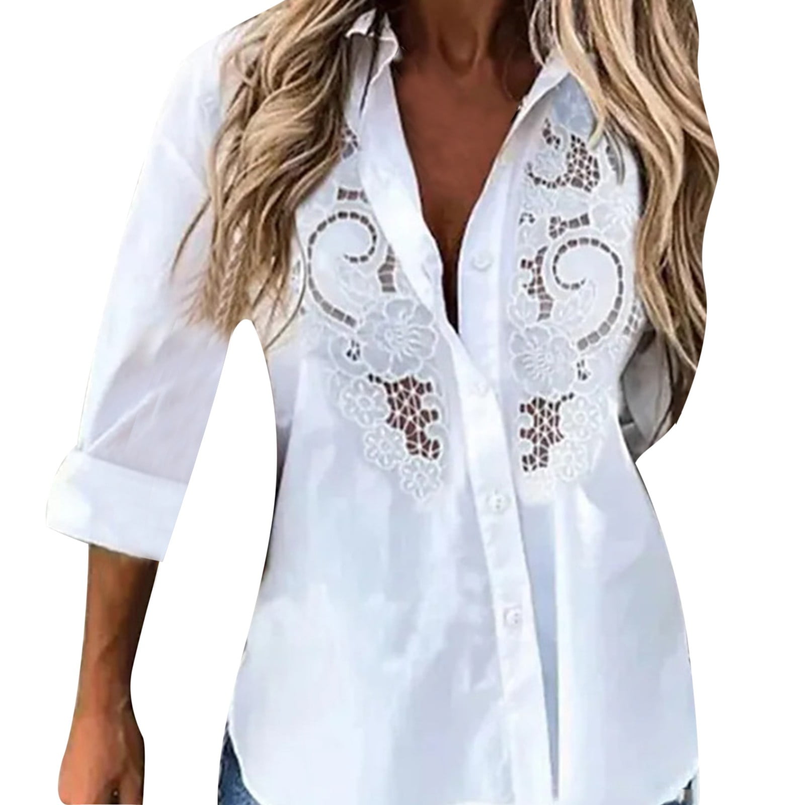 Cathalem Blouses for Women Womens Dress Shirts Long Sleeve Button Down Shirts Work Blouse(White,XXL)