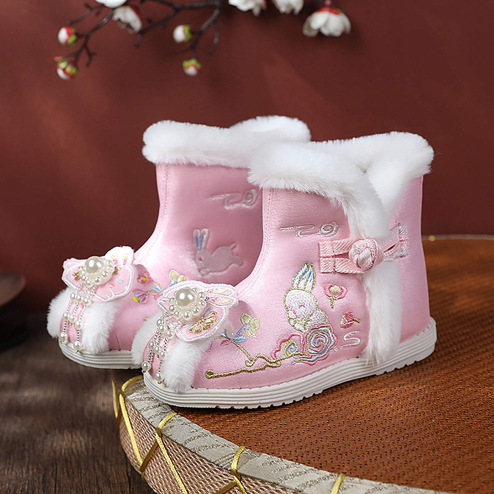 Cathalem Boots Girls Size 3 Toddler Ethnic Style Cotton Boots For Gilrs  Cloth Shoes Warm Winter Snow Boots Embroidery Boots Girls Pink 9 Years