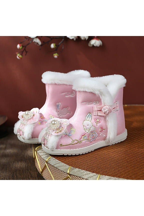 Boots Girls Size 3 Toddler Ethnic Style Cotton Boots For Gilrs Cloth Shoes Warm Winter Snow Boots Embroidery Boots Girls Pink 9 Years