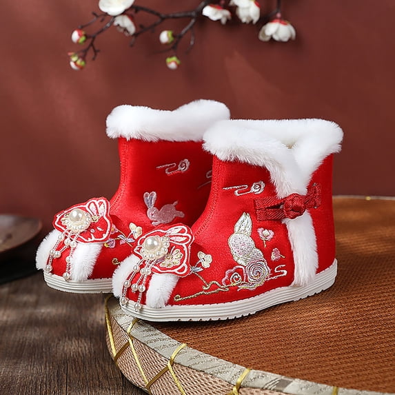 Cathalem Boots Girls Size 3 Toddler Ethnic Style Cotton Boots For Gilrs Cloth Shoes Warm Winter Snow Boots Embroidery Boots Girls Red 7 Years