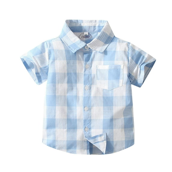 Cathalem Boy Short Sleeve Shirt Boys Short Sleeve Button Down Casual Woven Shirt with Pocket (Blue,130)