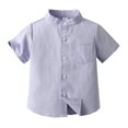 thumbnail image 1 of Cathalem Boys Button up Shirt Boys Short Sleeve Dress Shirts Solid Button Down Shirts Summer Formal Uniform Shirt with Pocket (Purple,140), 1 of 3
