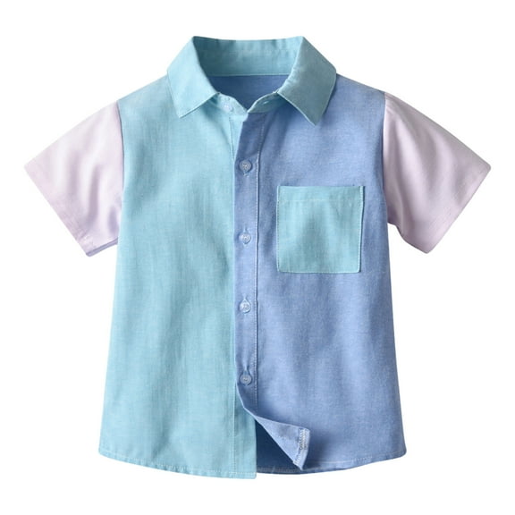 Cathalem Boys Button up Shirt Boys' and Toddler Short Sleeve Button Down Shirt (Blue,90)