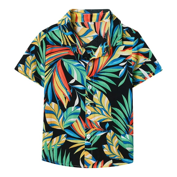 Cathalem Boys Button up Shirt Little & Big Boys Hawaiian Shirt Kids Tropical Print Button Down Shirts (Dark Green,140)