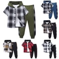 thumbnail image 1 of Cathalem Boys Clothes Shorts Sets Plaid Short Sleeve Hooded Button And Jogger Pants For Kids Summer Outfits 6-7 Years, 1 of 9