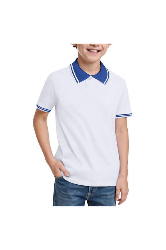 Boys Contrast Collar Short Sleeve Polo Shirts School Uniform Shirts Performance Tops Casual 2-3 Years Blue