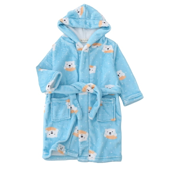 Cathalem Boys Girls Bathrobes,Toddler Boy Girl Robes,Children's Plush Soft Coral Fleece Hooded Pajamas Sleepwear Kids Dark Blue 18-24 Months