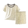 thumbnail image 1 of Cathalem Boys Girls Pajama Set Toddler Kids Viscose from Bamboo Pajamas Short Sleeve Pjs Snug Sleepwear Beige 2-3 Years, 1 of 3