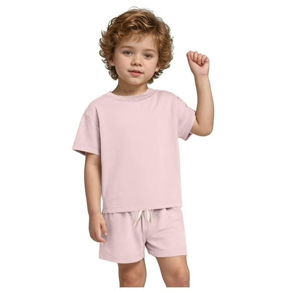 Cathalem Boys Outfits Infant Baby Boys Summer Color Block Clothes Sets Outfits Short T Shirt Elastic Rolled Shorts Set Toddler Clothes (Pink,100)