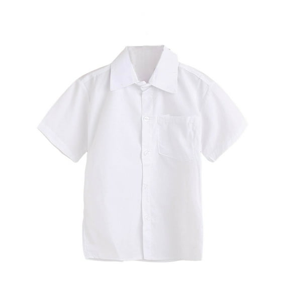 Cathalem Boys Shirts Boys' Short Sleeve Dress Shirts Formal Uniform Woven Solid (White,20)