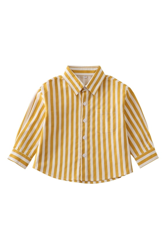 Boys Shirts Button Boys' Long Sleeve Solid Button-Down Collared Oxford Shirt with Chest Pocket (Yellow,6-12 Months)